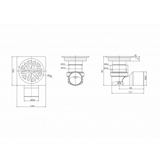 Душевой трап MAGdrain PFC 30 Q50-B хром 100*100 мм